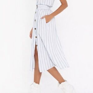 Nasty Gal Striped Button-Down Midi Skirt
